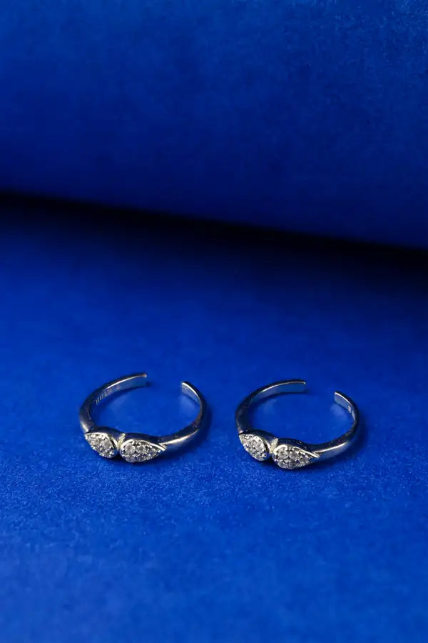 Crystal Leaf Duo Silver 925 Adjustable Trendy Toe Ring For Women