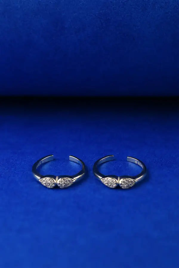 Crystal Leaf Duo Silver 925 Adjustable Trendy Toe Ring For Women