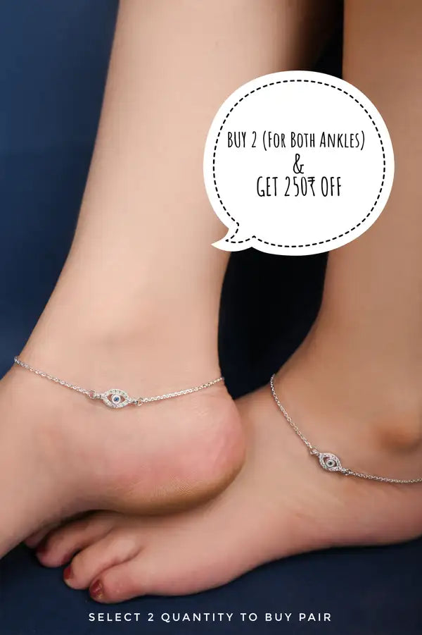 Evil Eye 925 Silver Single Anklet for Girls