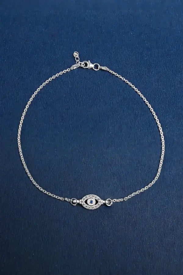 Evil Eye 925 Silver Single Anklet for Girls