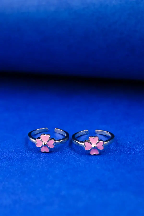 Pink Petal Silver 925 Adjustable Trendy Toe Ring For Women