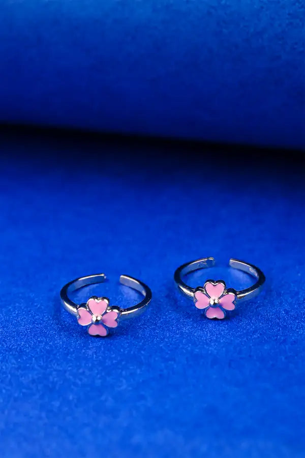 Pink Petal Silver 925 Adjustable Trendy Toe Ring For Women