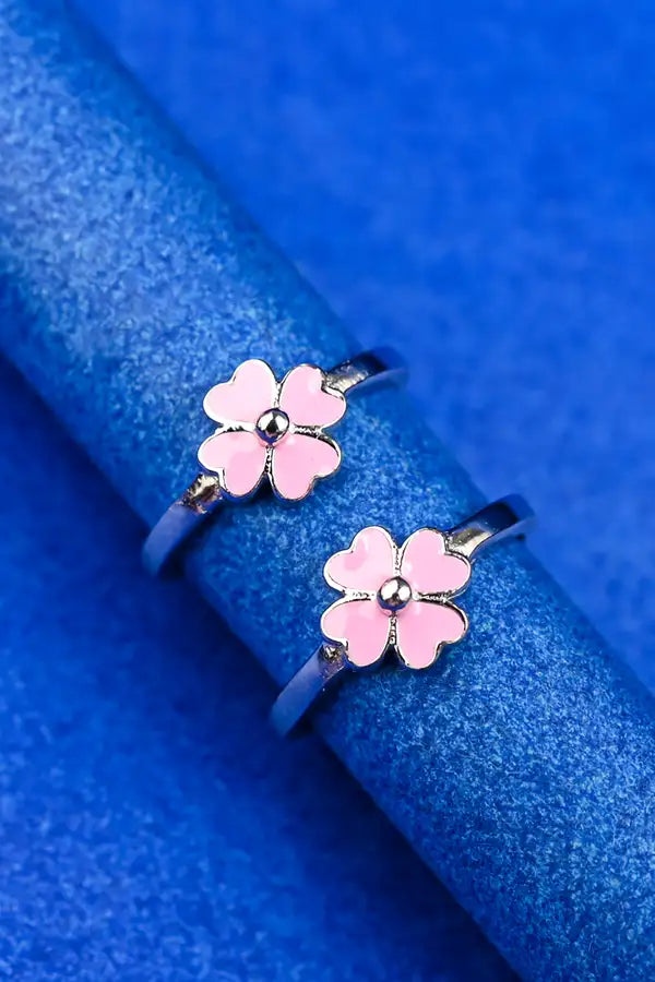 Pink Petal Silver 925 Adjustable Trendy Toe Ring For Women