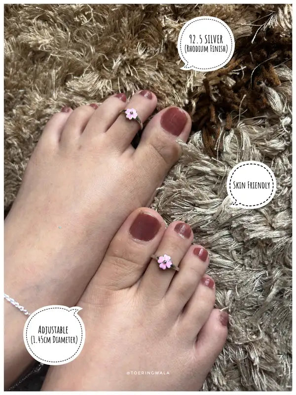 Pink Petal Silver 925 Adjustable Trendy Toe Ring For Women
