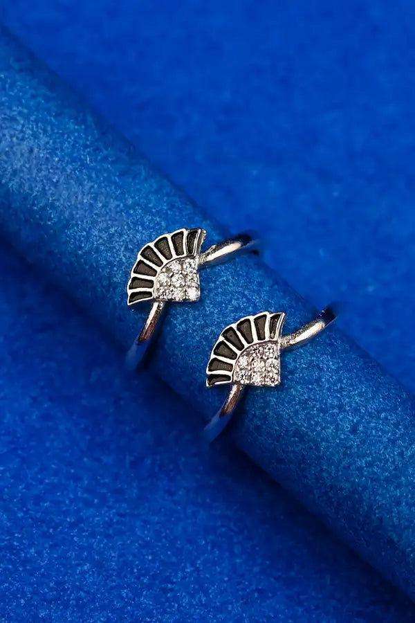 Black Fan Crystal Silver 925 Adjustable Trendy Toe Ring For Women