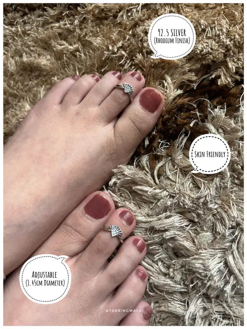 Black Fan Crystal Silver 925 Adjustable Trendy Toe Ring For Women