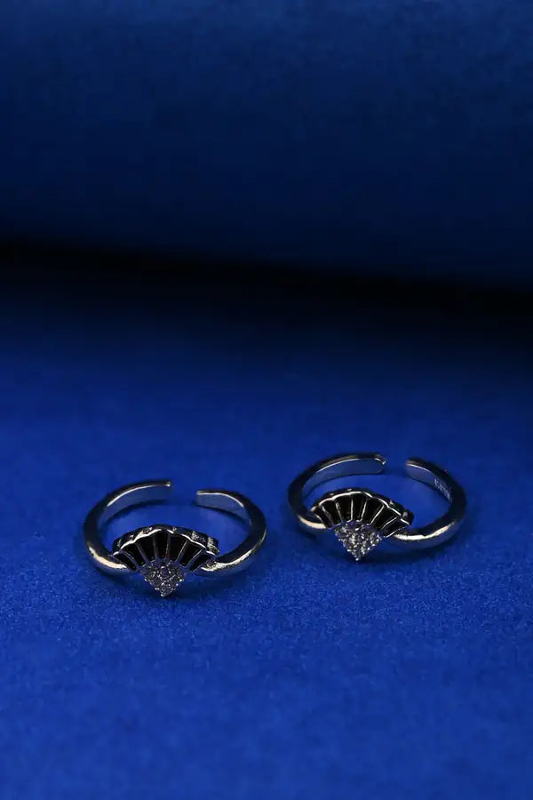 Black Fan Crystal Silver 925 Adjustable Trendy Toe Ring For Women