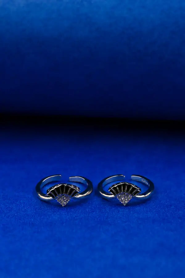 Black Fan Crystal Silver 925 Adjustable Trendy Toe Ring For Women