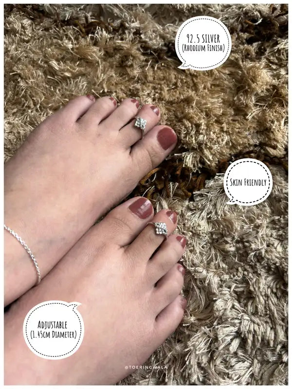 Crystal Petal Bow Silver 925 Adjustable Trendy Toe Ring For Women