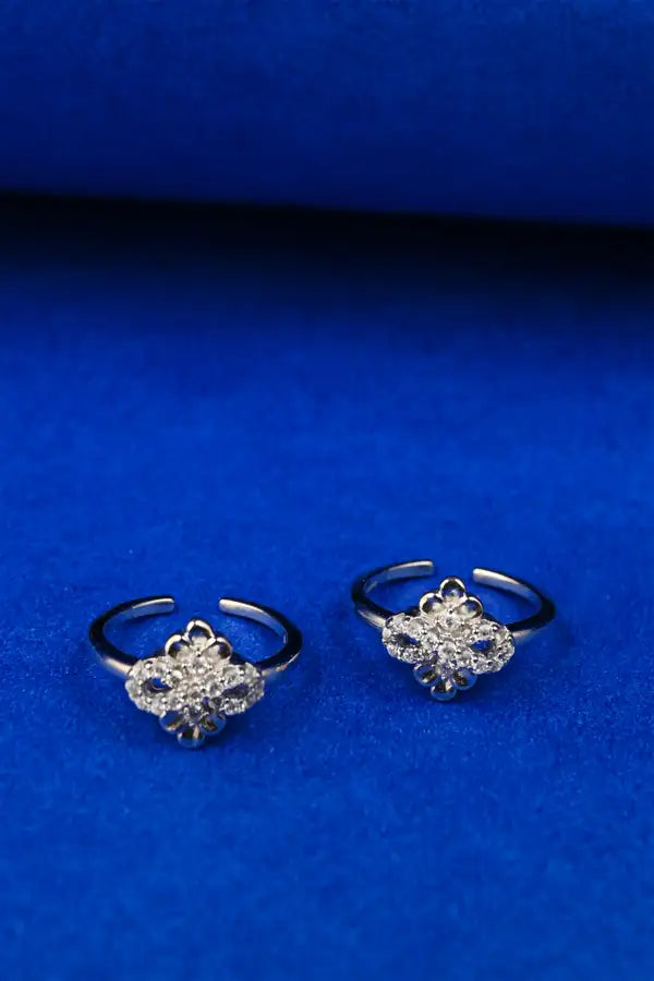 Crystal Petal Bow Silver 925 Adjustable Trendy Toe Ring For Women