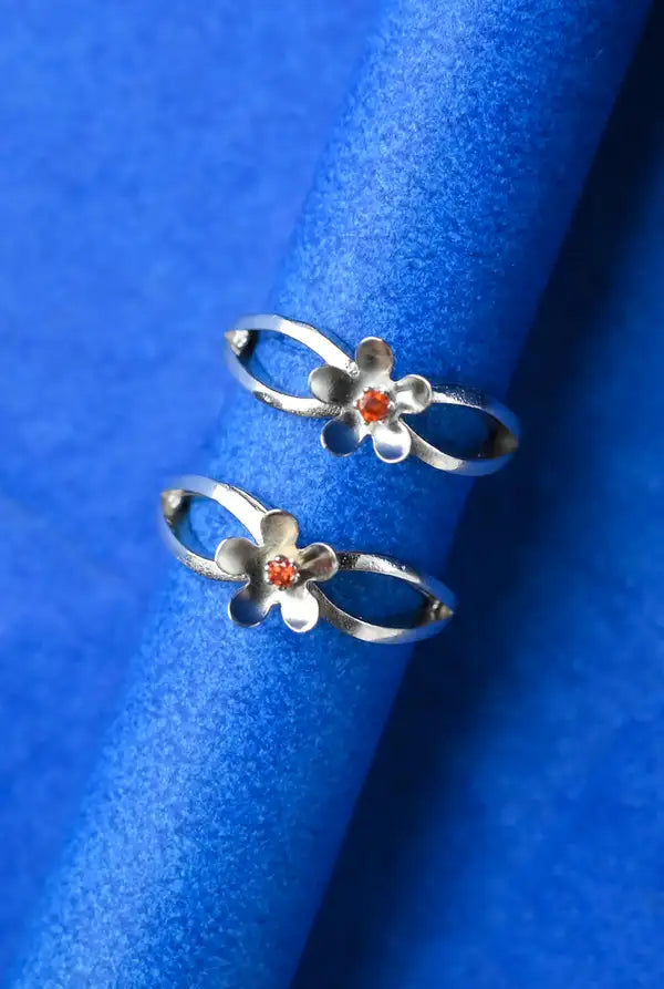 Orange Flower Silver 925 Adjustable Trendy Toe Ring For Women