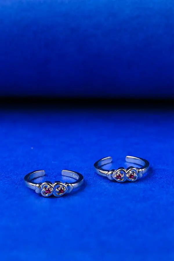 Ruby Hearts Silver 925 Adjustable Trendy Toe Ring For Women