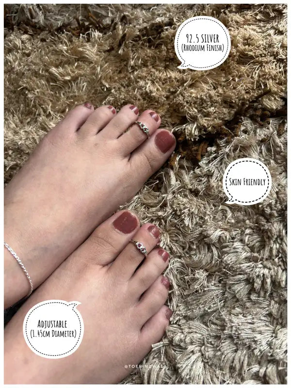 Ruby Hearts Silver 925 Adjustable Trendy Toe Ring For Women