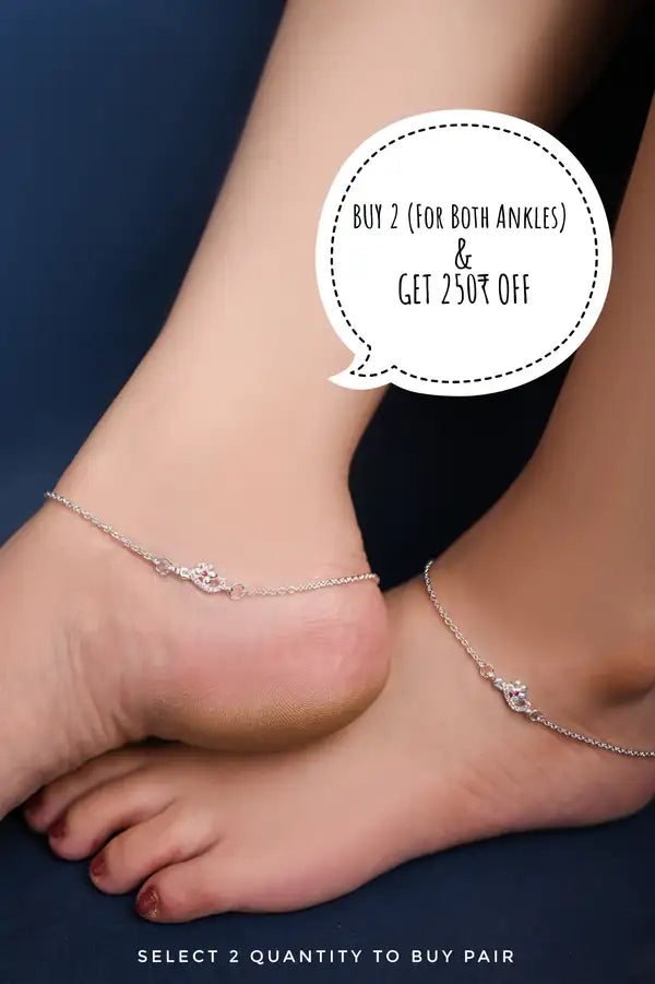 Floral Spark 925 Silver Single Anklet for Girls