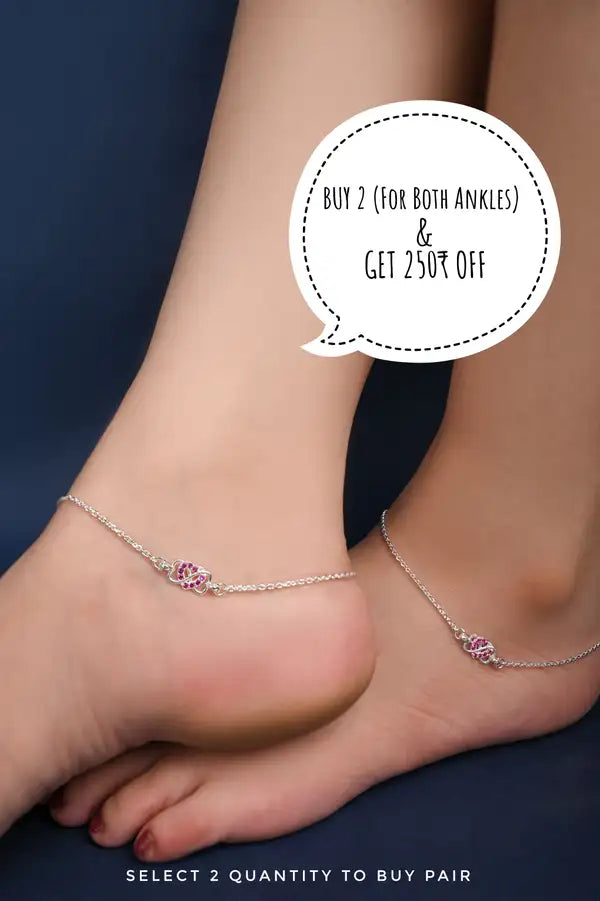 Infinity Heart Silver Single Anklet For Girls