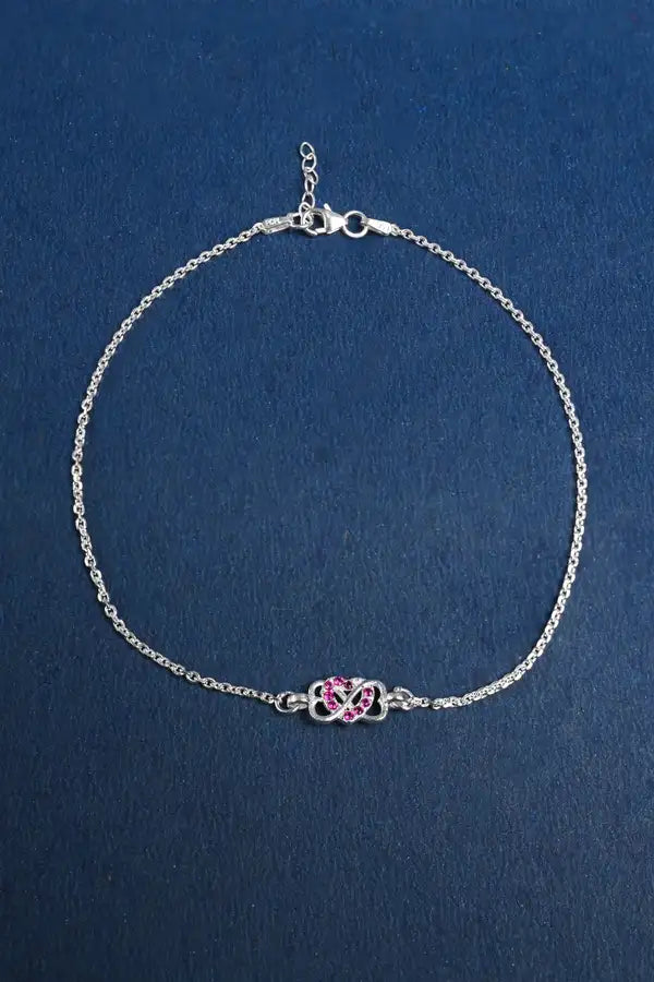 Infinity Heart Silver Single Anklet For Girls