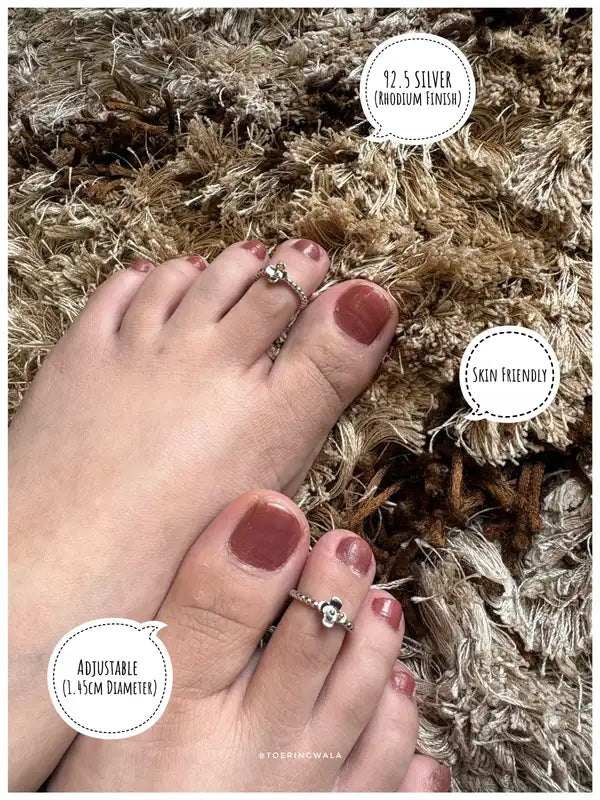 Sweet Flower Bead Silver 925 Adjustable Trendy Toe Ring For Women