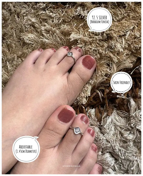 Elegant Square Silver 925 Adjustable Trendy Toe Ring For Women