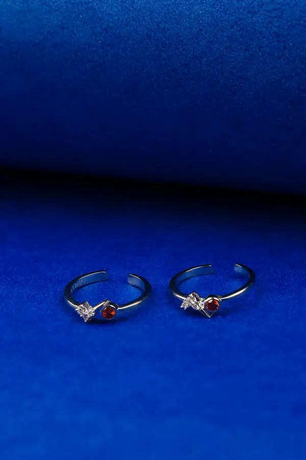 Orange Garnet Spark Silver 925 Adjustable Trendy Toe Ring For Women