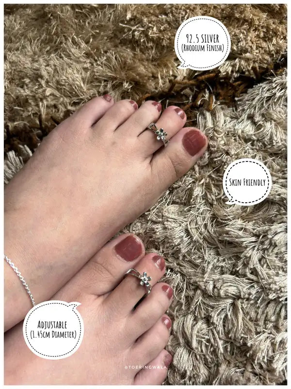 Silver Daisy Split Band Silver 925 Adjustable Trendy Toe Ring For Women