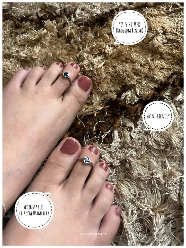Blue Square Silver 925 Adjustable Trendy Toe Ring For Women