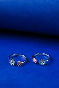 Blue Blossom Pair Silver 925 Adjustable Trendy Toe Ring For Women