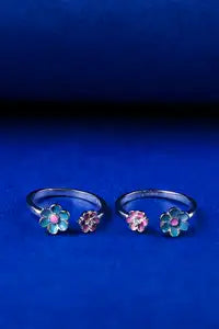 Blue Blossom Pair Silver 925 Adjustable Trendy Toe Ring For Women
