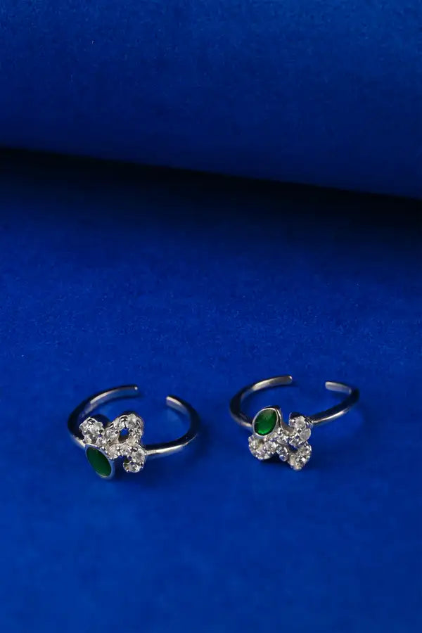 Green Elegance Silver 925 Adjustable Trendy Toe Ring For Women