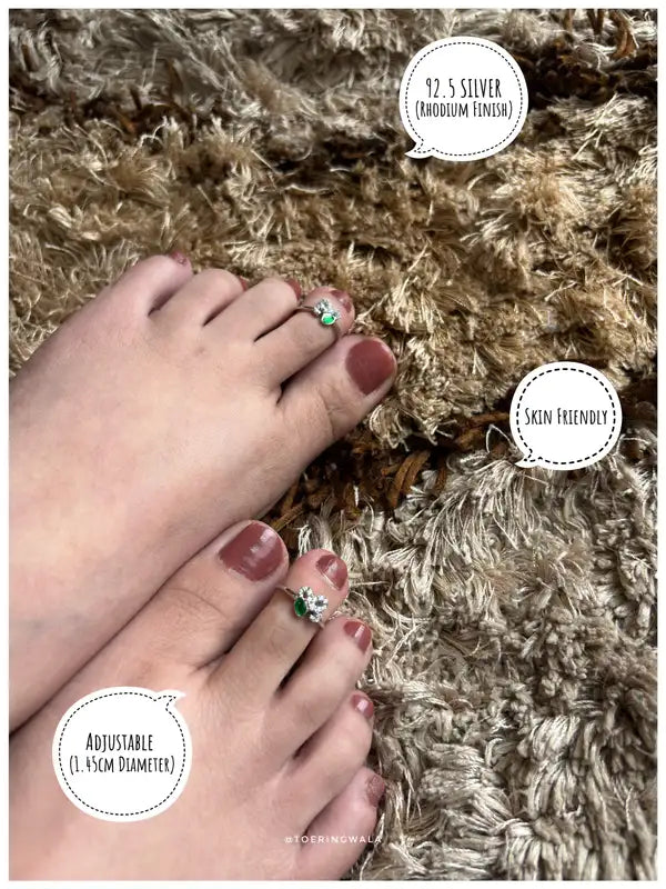 Green Elegance Silver 925 Adjustable Trendy Toe Ring For Women