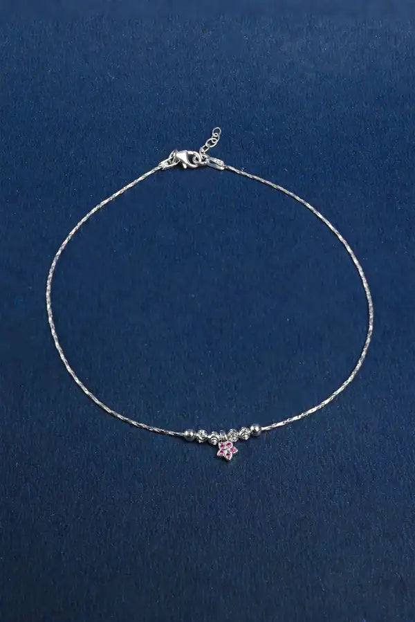 Star Charm Bead 925 Silver Single Anklet for Girls