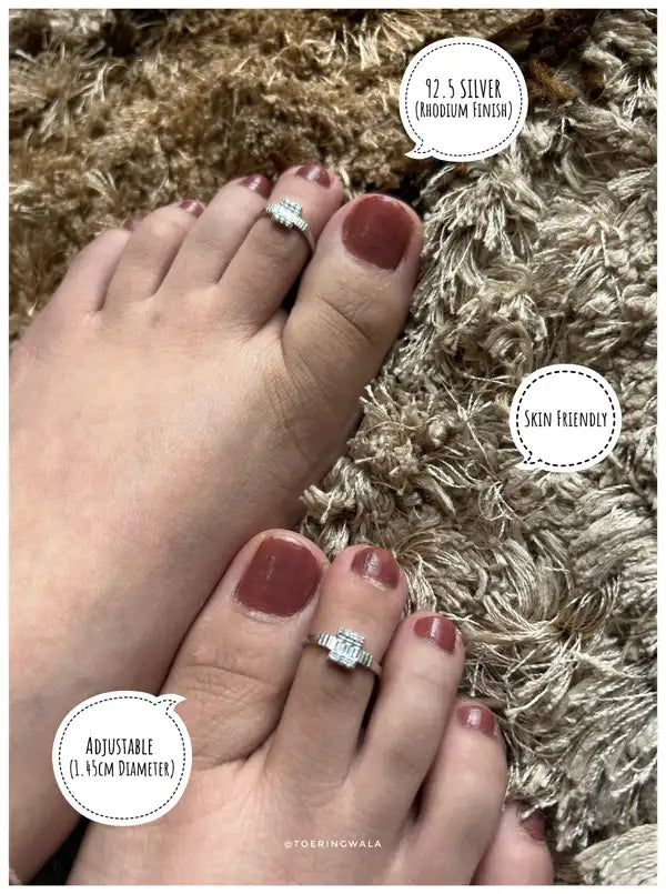 Elegant Square Sparkle Silver 925 Adjustable Trendy Toe Ring For Women