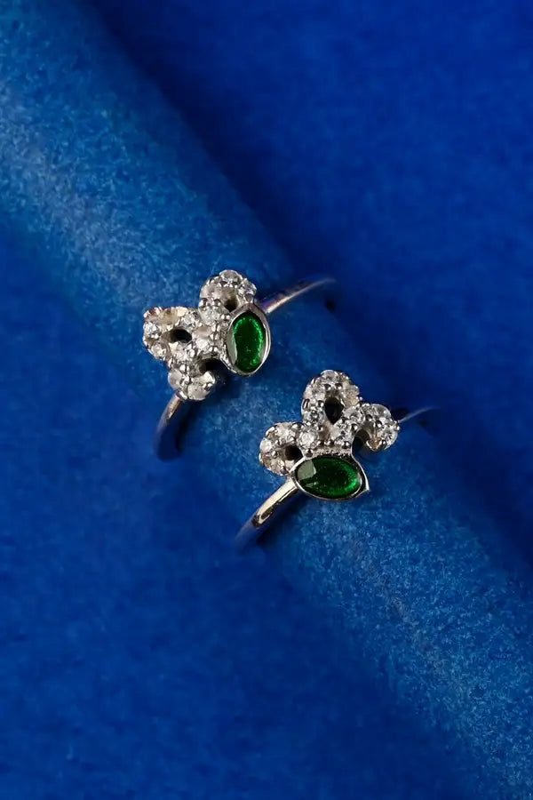 Green Elegance Silver 925 Adjustable Trendy Toe Ring For Women