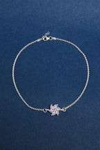 Dual Bloom 925 Silver Single Anklet for Girls