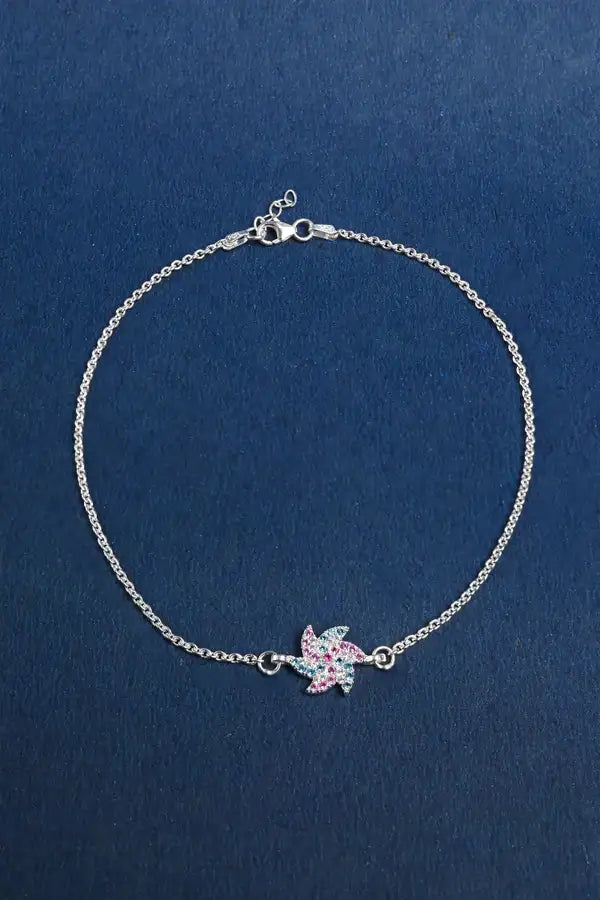 Dual Bloom 925 Silver Single Anklet for Girls