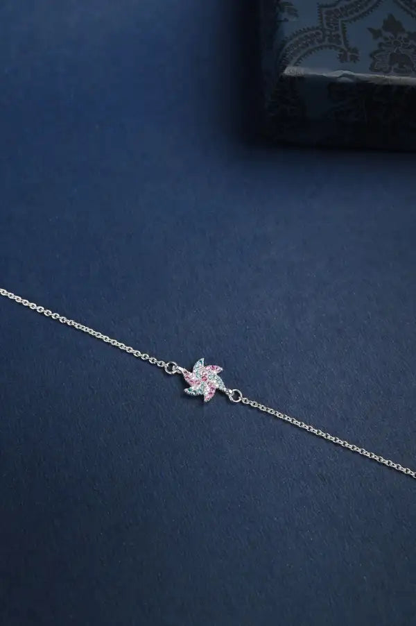 Dual Bloom 925 Silver Single Anklet for Girls