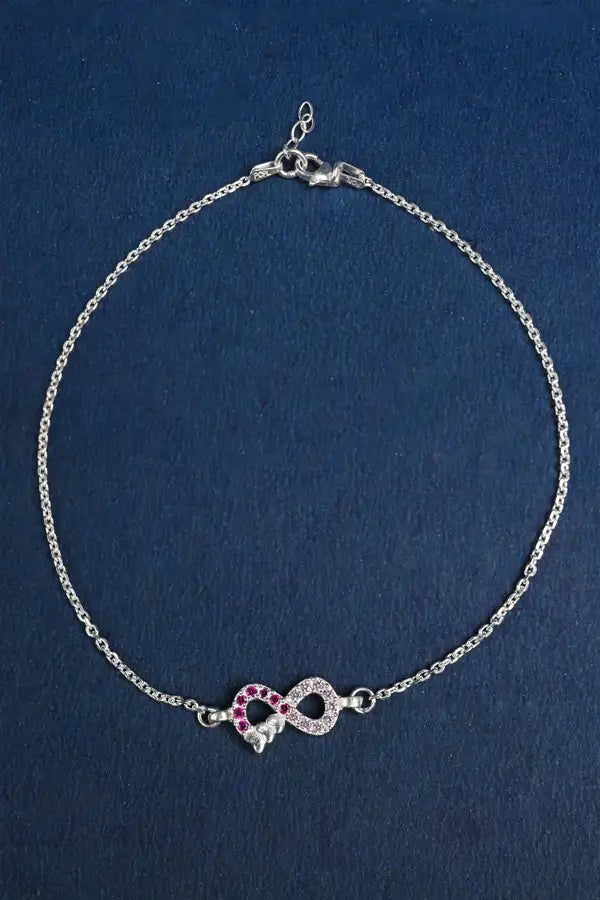 Infinity Sparkle 925 Single Silver Anklet for Girls