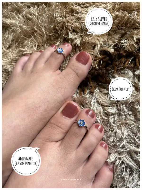 Blue Daisy Silver 925 Adjustable Trendy Toe Ring For Women
