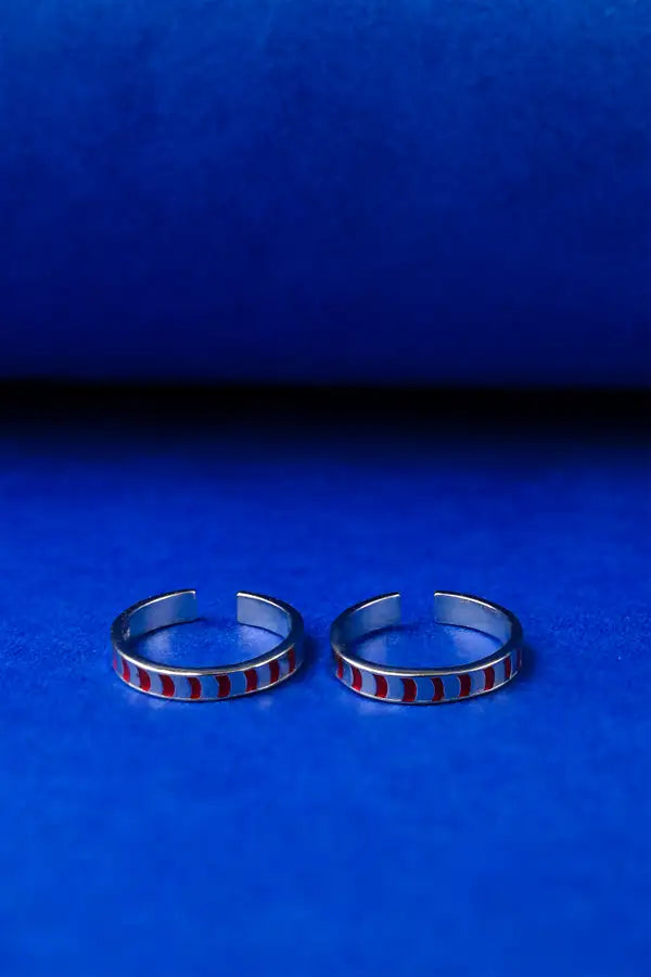 Red Wave Band Silver 925 Adjustable Trendy Toe Ring For Women