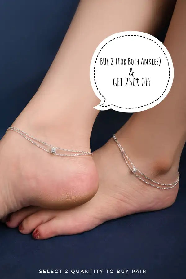 Classic Double Chain 925 Silver Single Anklet for Girls