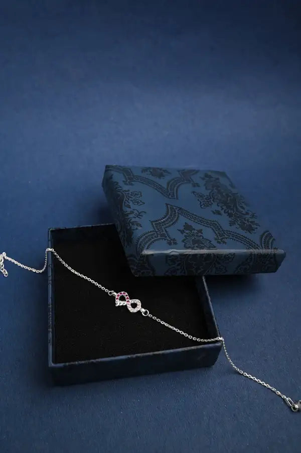 Infinity Sparkle 925 Single Silver Anklet for Girls